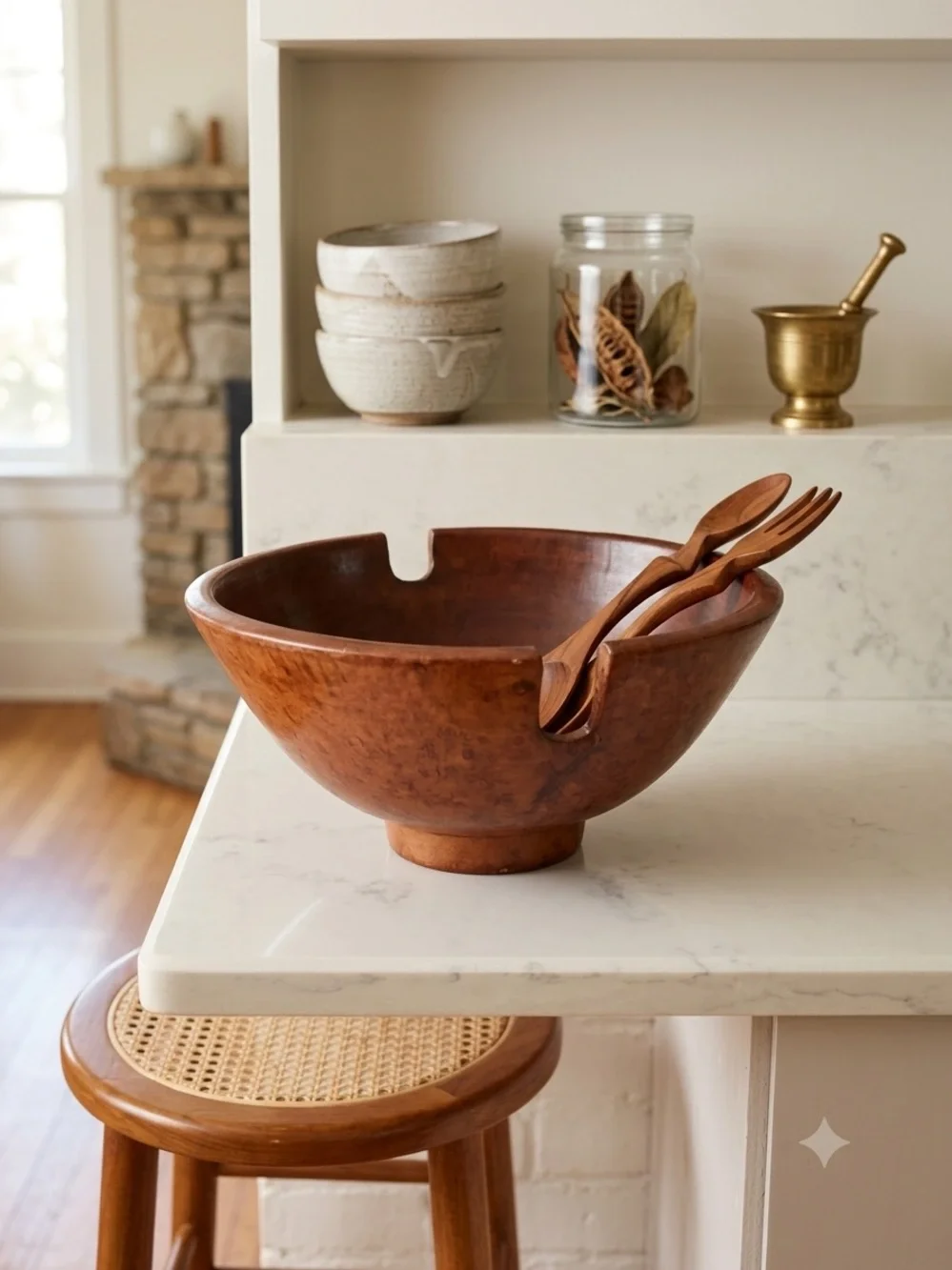 vintage hand-carved solid wood Teak salad serving bowl